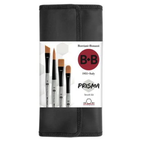 ASTUCCIO PORTAPENNELLI CON 10 PENNELLI SERIE PRISMA SINTETICO ORO MANICO ESAGONALE ANTI-ROLLING BORCIANI E BONAZZI