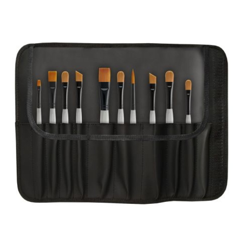 ASTUCCIO PORTAPENNELLI CON 10 PENNELLI SERIE PRISMA SINTETICO ORO MANICO ESAGONALE ANTI-ROLLING BORCIANI E BONAZZI