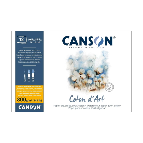 BLOCCO CARTA PER ACQUERELLO 100% COTONE GRANA FINA GR MQ 300 COTON D'ART CANSON