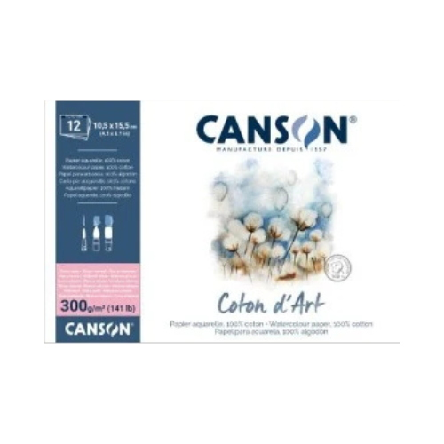 ALBUM CARTA PER ACQUERELLO 100% COTONE GRANA SATINATA GR MQ 300 COTON D'ART CANSON