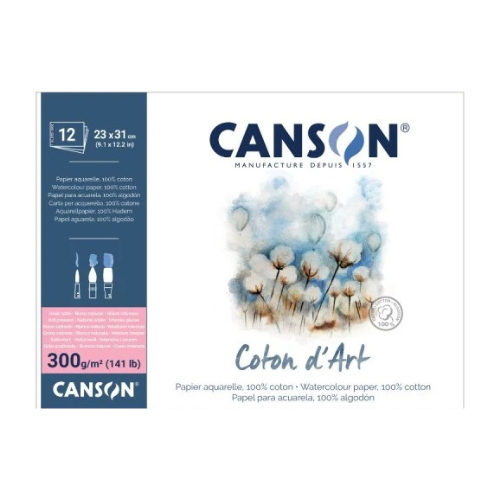 ALBUM CARTA PER ACQUERELLO 100% COTONE GRANA SATINATA GR MQ 300 COTON D'ART CANSON