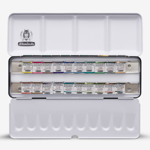 CONFEZIONE IN METALLO 20 ACQUERELLI SOPRAFFINI HORADAM AQUARELL MEZZO GODET "GINKGO" LIMITED EDITION SCHMINCKE