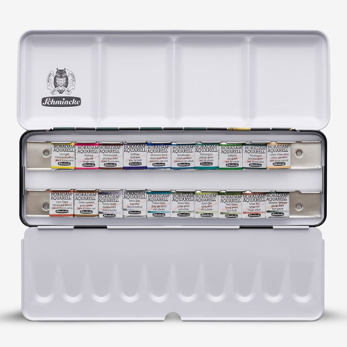 CONFEZIONE IN METALLO 20 ACQUERELLI SOPRAFFINI HORADAM AQUARELL MEZZO GODET "GINKGO" LIMITED EDITION SCHMINCKE