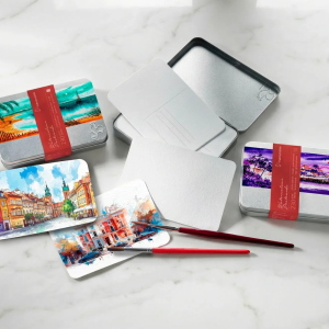 CONFEZIONE IN METALLO CON 30 CARTOLINE PER ACQUERELLO A6 CM 10,5 X 14,8 GR MQ 230 GRANA FINA WATERCOLOUR POSTCARDS HAHNEMUHLE