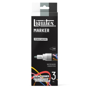 CONFEZIONE CON 3 PENNARELLI ACRILICI MULTISUPERFICIE PUNTA TONDA DA 2 MM LIQUITEX MARKER - SET MONOCHROME