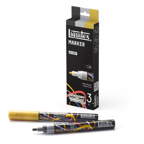 CONFEZIONE CON 3 PENNARELLI ACRILICI MULTISUPERFICIE PUNTA TONDA DA 2 MM LIQUITEX MARKER - SET ACCENT