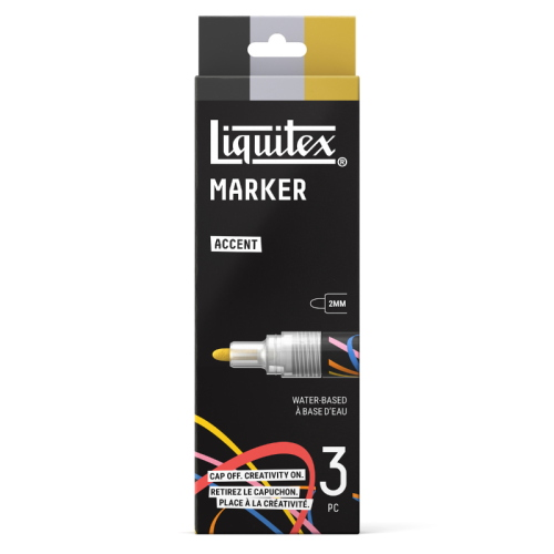 CONFEZIONE CON 3 PENNARELLI ACRILICI MULTISUPERFICIE PUNTA TONDA DA 2 MM LIQUITEX MARKER - SET ACCENT