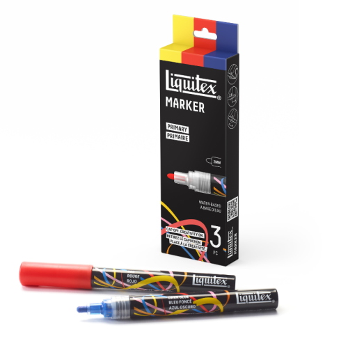 CONFEZIONE CON 3 PENNARELLI ACRILICI MULTISUPERFICIE PUNTA TONDA DA 2 MM LIQUITEX MARKER - SET PRIMARY