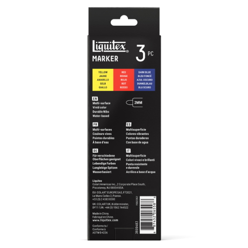 CONFEZIONE CON 3 PENNARELLI ACRILICI MULTISUPERFICIE PUNTA TONDA DA 2 MM LIQUITEX MARKER - SET PRIMARY
