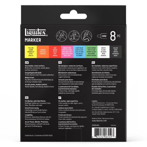 CONFEZIONE CON 8 PENNARELLI ACRILICI MULTISUPERFICIE PUNTA TONDA DA 2 MM LIQUITEX MARKER - SET ESSENTIAL