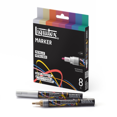 CONFEZIONE CON 8 PENNARELLI ACRILICI MULTISUPERFICIE PUNTA TONDA DA 2 MM LIQUITEX MARKER - SET METALLIC