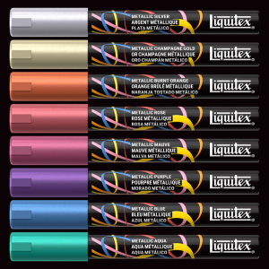 CONFEZIONE CON 8 PENNARELLI ACRILICI MULTISUPERFICIE PUNTA TONDA DA 2 MM LIQUITEX MARKER - SET METALLIC