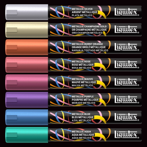 CONFEZIONE CON 8 PENNARELLI ACRILICI MULTISUPERFICIE PUNTA TONDA DA 2 MM LIQUITEX MARKER - SET METALLIC