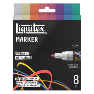 CONFEZIONE CON 8 PENNARELLI ACRILICI MULTISUPERFICIE PUNTA TONDA DA 2 MM LIQUITEX MARKER - SET METALLIC