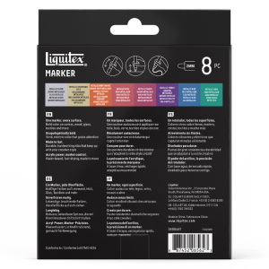 CONFEZIONE CON 8 PENNARELLI ACRILICI MULTISUPERFICIE PUNTA TONDA DA 2 MM LIQUITEX MARKER - SET METALLIC