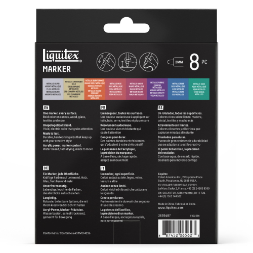 CONFEZIONE CON 8 PENNARELLI ACRILICI MULTISUPERFICIE PUNTA TONDA DA 2 MM LIQUITEX MARKER - SET METALLIC
