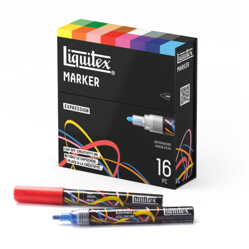 CONFEZIONE CON 16 PENNARELLI ACRILICI MULTISUPERFICIE PUNTA TONDA DA 2 MM LIQUITEX MARKER - SET EXPRESSION