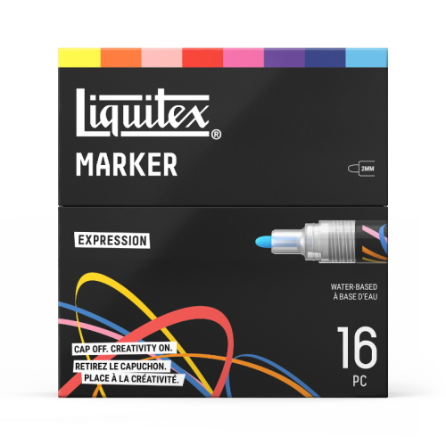CONFEZIONE CON 16 PENNARELLI ACRILICI MULTISUPERFICIE PUNTA TONDA DA 2 MM LIQUITEX MARKER - SET EXPRESSION
