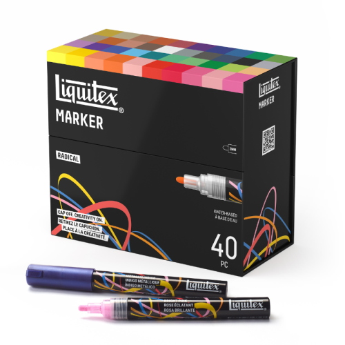 CONFEZIONE CON 40 PENNARELLI ACRILICI MULTISUPERFICIE PUNTA TONDA DA 2 MM LIQUITEX MARKER - SET RADICAL