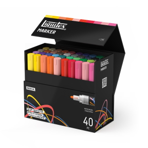 CONFEZIONE CON 40 PENNARELLI ACRILICI MULTISUPERFICIE PUNTA TONDA DA 2 MM LIQUITEX MARKER - SET RADICAL