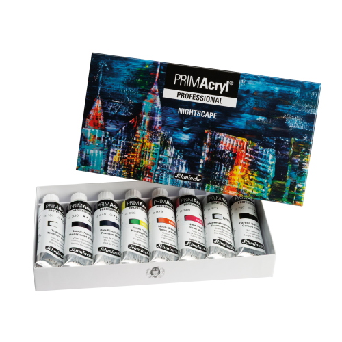 CONFEZIONE CON 8 COLORI ACRILICI EXTRAFINI HEAVY BODY DA 35 ML PRIMACRYL PROFESSIONAL SCHMINCKE - SET NIGHTSCAPE