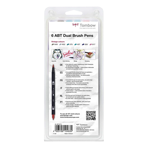CONFEZIONE 6 PENNARELLI A BASE D'ACQUA ABT DUAL BRUSH SELEZIONE VINTAGE COLOURS TOMBOW