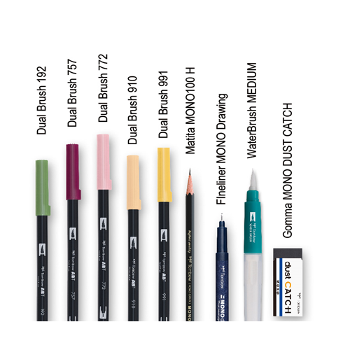CONFEZIONE 5 PENNARELLI A BASE D'ACQUA TOMBOW DUAL BRUSH, PENBRUSH  ED ACCESSORI COLORAZIONE FIORI 