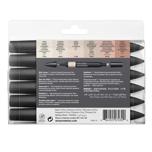 CONFEZIONE 6 PENNARELLI DOPPIA PUNTA PROMARKER SELEZIONE SKIN TONES SET 1 WINSOR & NEWTON