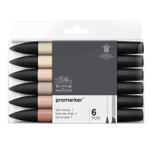 CONFEZIONE 6 PENNARELLI DOPPIA PUNTA PROMARKER SELEZIONE SKIN TONES SET 1 WINSOR & NEWTON