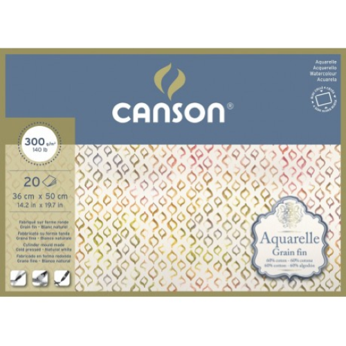 BLOCCO CARTA PER ACQUERELLO 60% COTONE GRANA FINA GR MQ 300 AQUARELLE CANSON