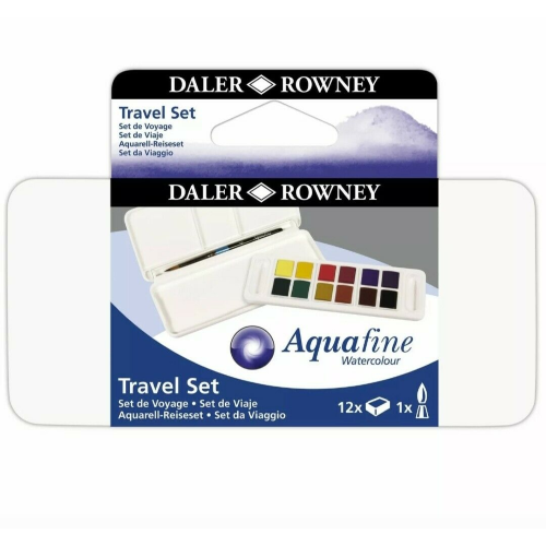 CONFEZIONE TASCABILE CON 12 MEZZI GODET E PENNELLO AQUAFINE TRAVEL SET DALER ROWNEY