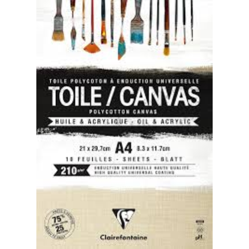 BLOCCO FOGLI DI TELA NATURALE COTONE 75% A4 CM 21 X 29.7 GR MQ 210 POLYCOTTON CANVAS CLAIREFONTAINE