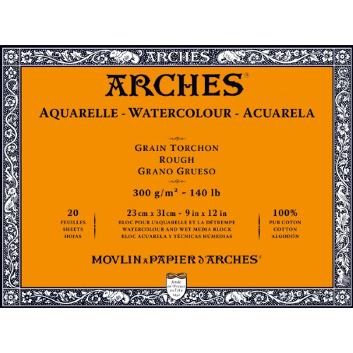 BLOCCO CARTA PER ACQUERELLO ARCHES GRANA GROSSA 100% COTONE GR MQ 300