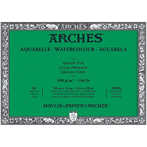 BLOCCO CARTA PER ACQUERELLO ARCHES GRANA FINA 100% COTONE GR MQ 300