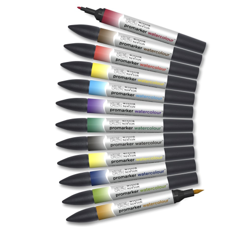 CONFEZIONE 12 PENNARELLI DOPPIA PUNTA ACQUERELLABILI TONALITÀ BASE PROMARKER WATERCOLOUR WINSOR & NEWTON
