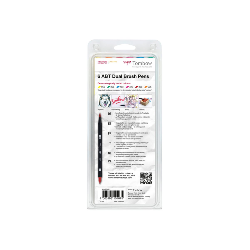 CONFEZIONE 6 PENNARELLI A BASE D'ACQUA ABT DUAL BRUSH SELEZIONE COLORI VIVACI TOMBOW