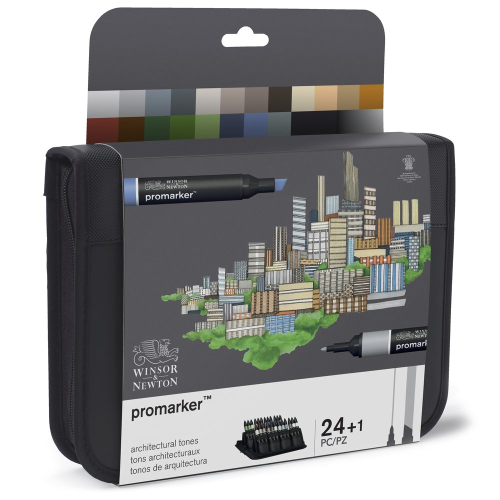 CONFEZIONE IN TESSUTO 24 PENNARELLI A DOPPIA PUNTA PROMARKER TONALITÀ PER L'ARCHITETTURA WINSOR & NEWTON