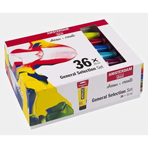 CONFEZIONE IN CARTONE CON 36 COLORI ACRILICI 20 ML SELEZIONE GENERALE ACRYLIC AMSTERDAM ROYAL TALENS