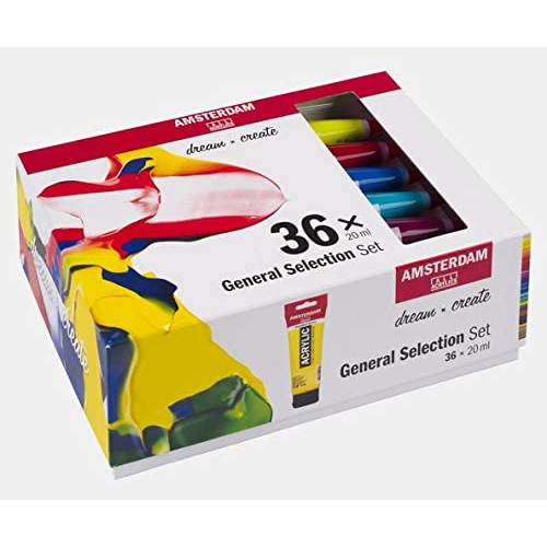 CONFEZIONE IN CARTONE CON 36 COLORI ACRILICI 20 ML SELEZIONE GENERALE ACRYLIC AMSTERDAM ROYAL TALENS